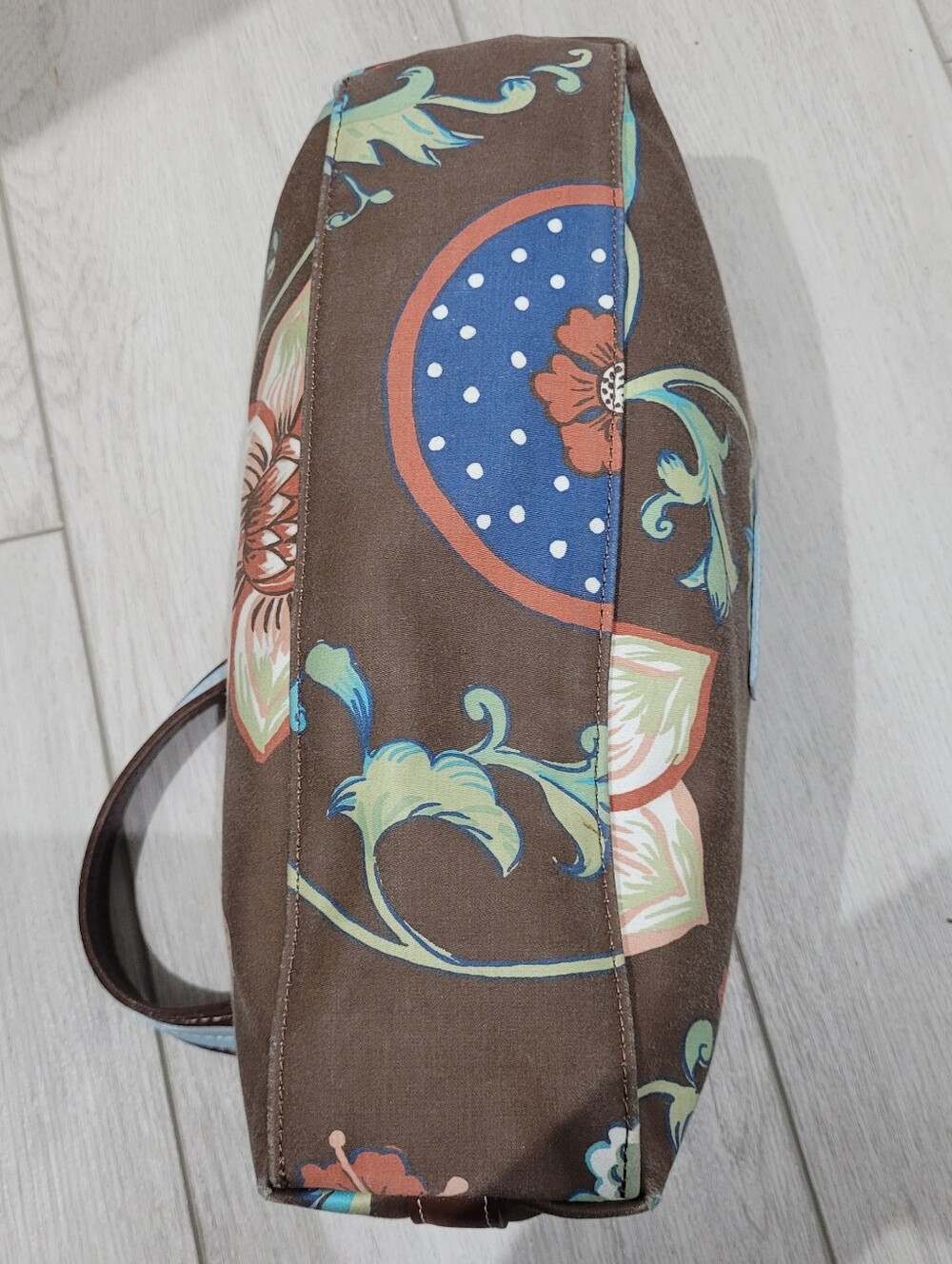 Longchamp Brown Floral Shoulder Bag with Blue Accents - Picture 7 of 11